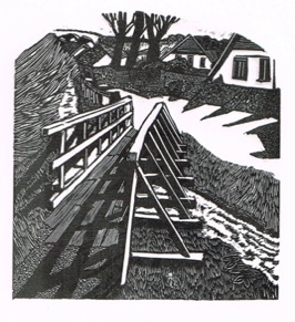 Church Beck footbridge Scalbywood engraving by Michael Atkin